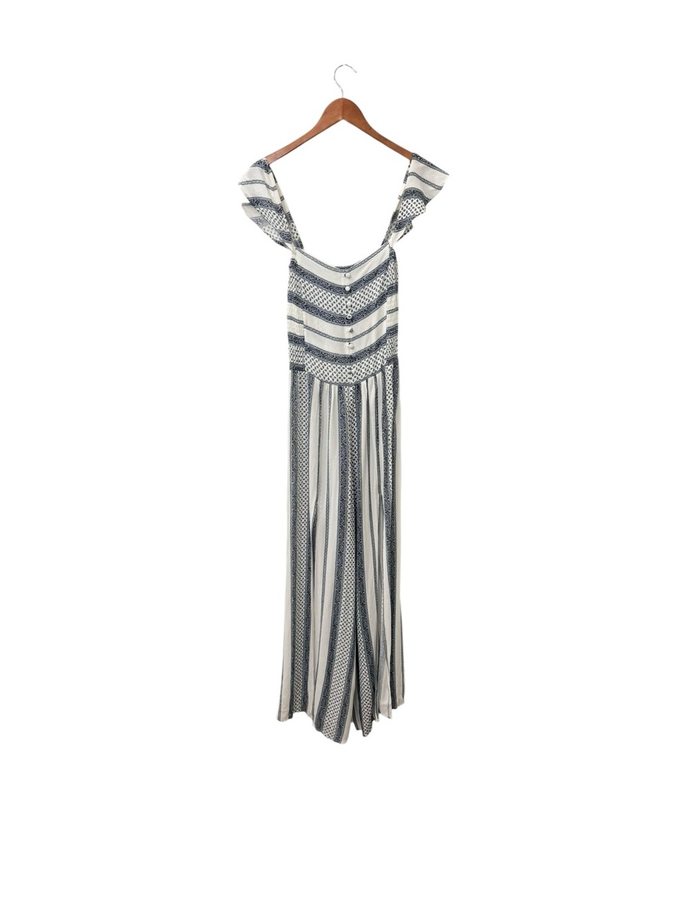 American Rag stripped Maxi jumpsuit romper with Ruffle Straps sz Medium